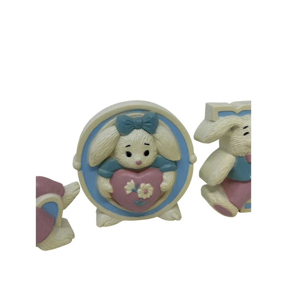 Vintage Burwood Bunny LOVE Wall Hanging Set Pastel‎ Nursery Easter Decor 1992